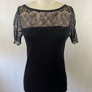 Lace top, black knit top from LOFT. Size xs, wears like a small.